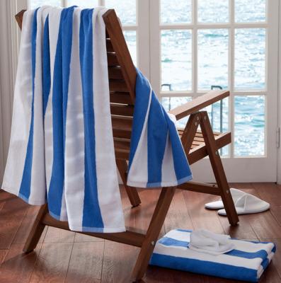 100 % Cotton White Towel With Blue Stripe Versatile For Bath And Beach