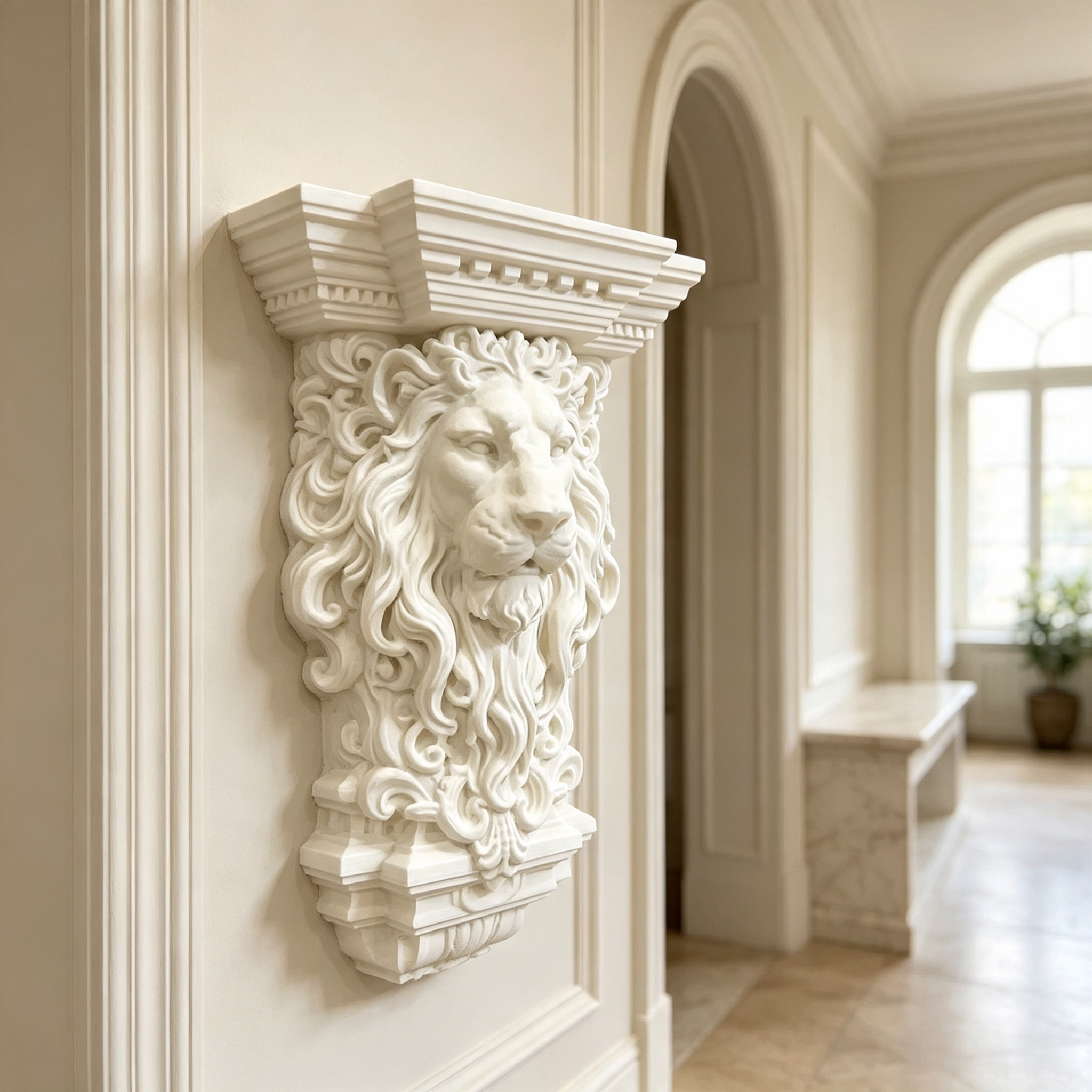 Furniture Decoration 3D Printed Arts Vintage Lion Head Corbel Bracket