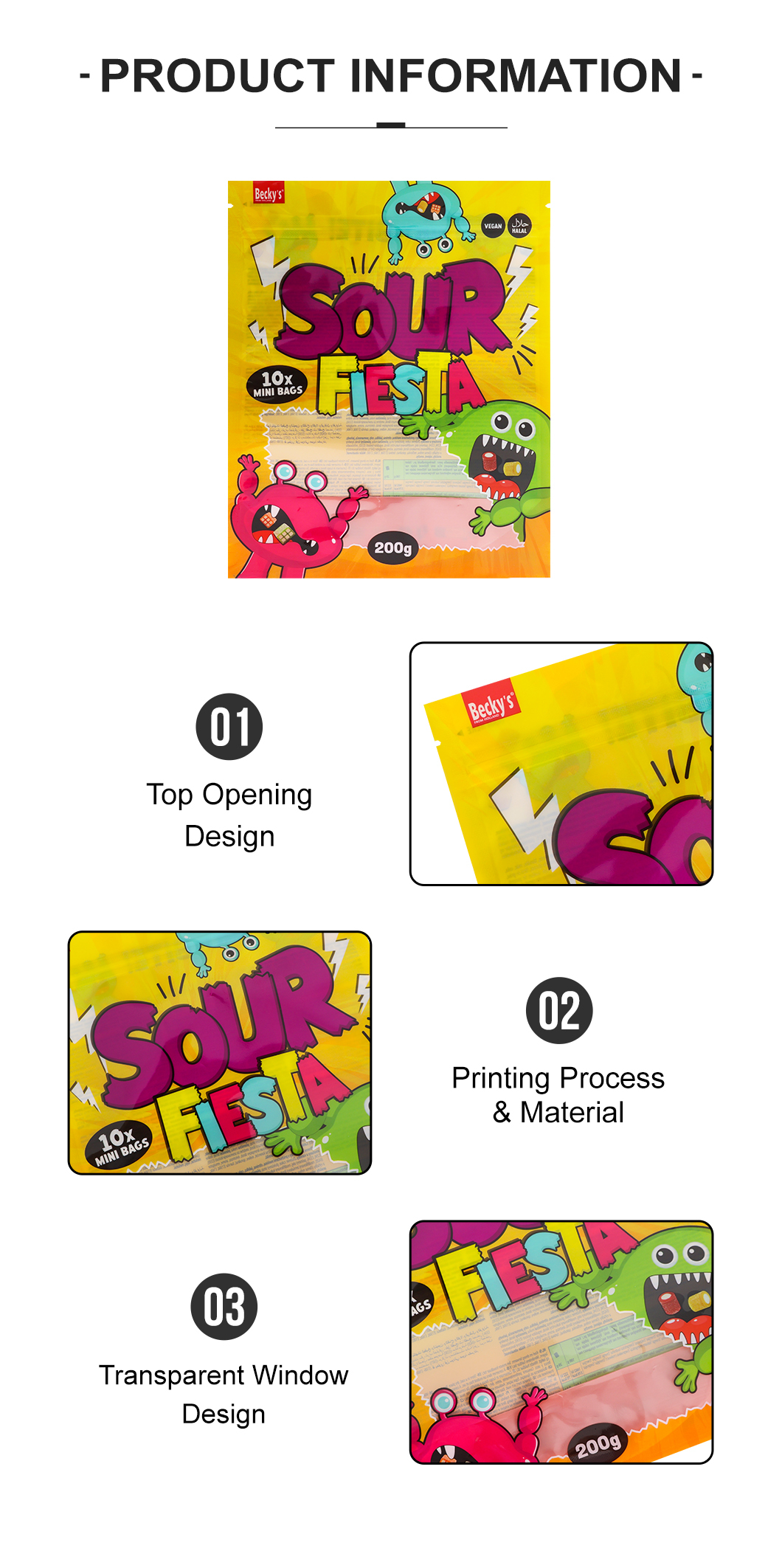Custom Printed Food Grade Stand Up Pouch with Zipper Top for Candy Packaging