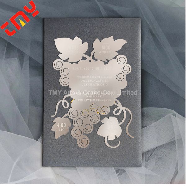 Custom Design Luxury Etched Key Shape Stainless Steel Metal Wedding Invitation Card