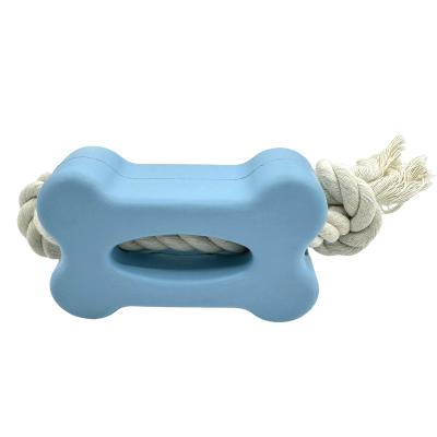 Jouet de chien en forme d'os de caoutchouc avec corde de coton durable et sûr