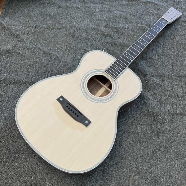 Custom Solid Spruce Top OM Kits Acoustic Guitar without Finishing, Customized Logo on Headstock