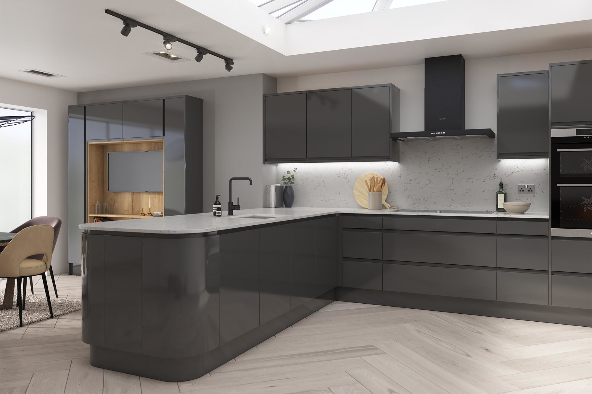 Good Praise Degree Glossy Wood Kitchen Pantry Cabinet with E1 Particleboard Material