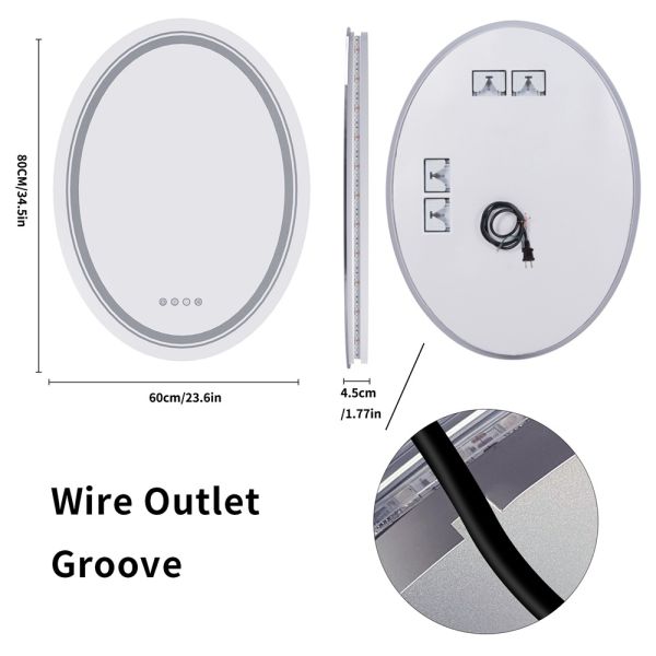 Oval RGB LED Lighted Smart Bathroom Mirror High Definition Eco-Friendly Explosion-Proof Anti-Fog Modern Design IP44 Illuminated
