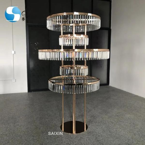 Table Tall Gold Wedding Crystal Centerpiece Gold 4 Layers Custom Metal 130x80cm