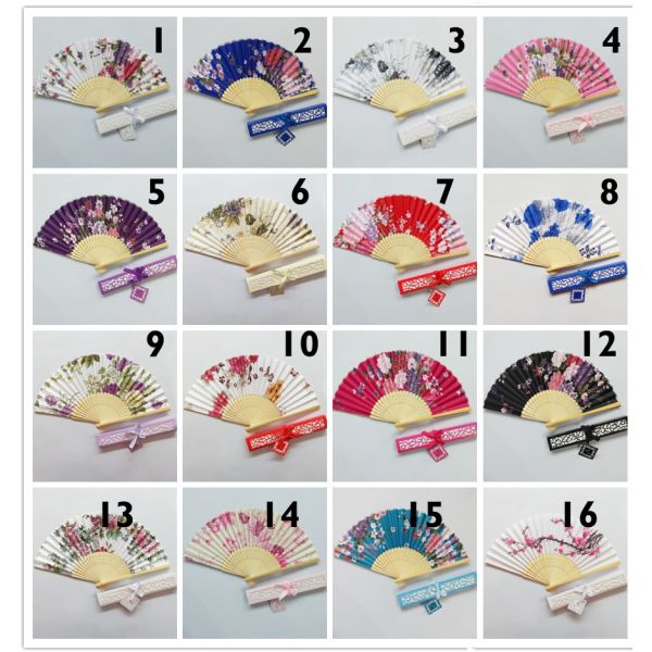 Abanico De Madera De Mano Red Floral Fabric Customized Hand Fans Wedding Favors Foldable Hand Fans