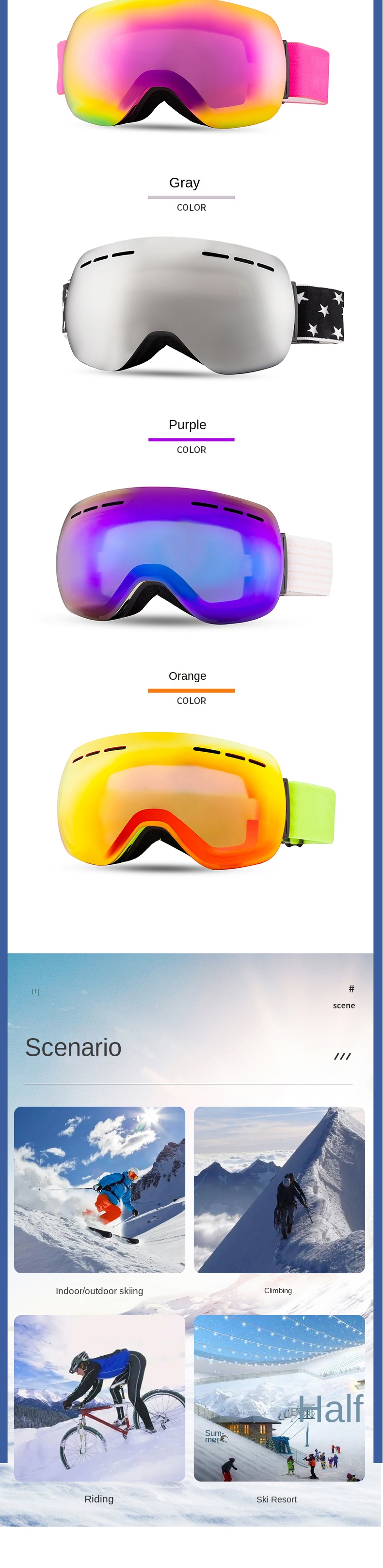 Unisex Large Spherical Ski Goggles, Double Anti-Fog Lens, Outdoor Windproof Protective Snow Goggles