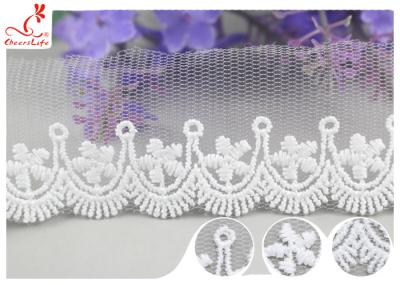 3CM African Mesh Embroidered Bridal Lace / Nylon Or Polyester Wedding Lace Trim