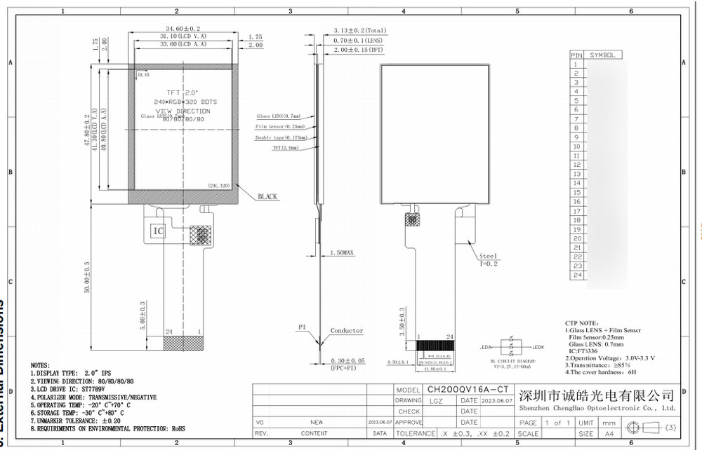 4 линия экран 8bits SPI 240x320 TFT LCD угол наблюдения 2 дюймов свободный с I2C PCAP TP