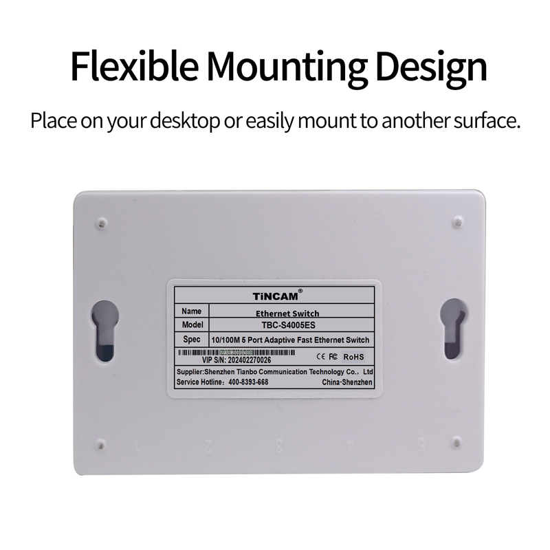 5 Port 10/100Mbps Fast Ethernet Switch Unmanaged Desktop Network Switch Plastic Housing Plug and Play External 5V Power Adapter TBC-S4005ES