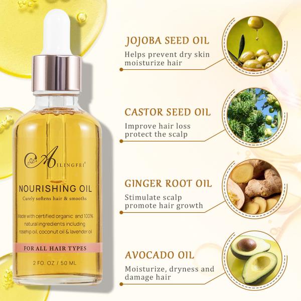 Private Label Moisturizing Nourishing Hair Oil Natural Jojoba Seed Oil Castor Seed Oil Ginger Root Oil Avocado Oil Massa