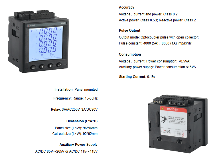 Acrel IoT Instrument APM810 AC Multifunction Meter Upload Data To Iot Platform Easily Installed