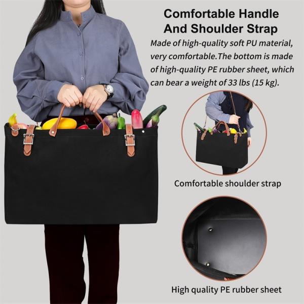 Nylon Canvas Reusable Shopping Bag Totes Leather Belt Buckle Shoulder 44x13x38cm