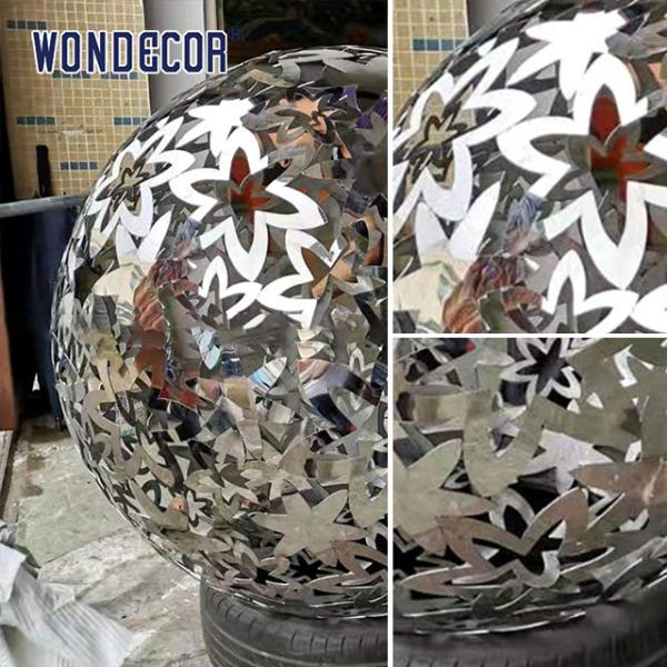 Grande arte de metal ao ar livre flor escultura de bola oca de aço inoxidável