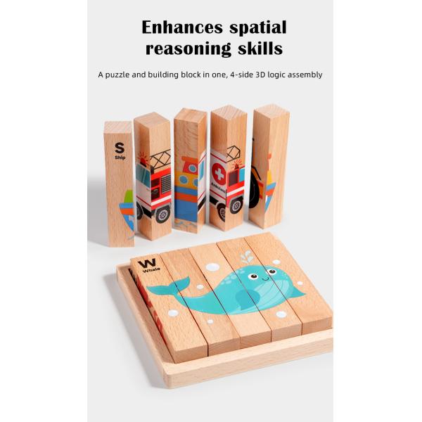 New Wooden Montessori 4 in 1 Animal Block Puzzle Toy Preschool Educational Toys Fine Motor Developmental for Baby Boys Girls