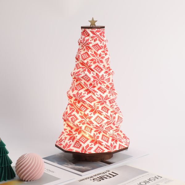 Origami Tyvek Paper Christmas Tree Shaped Light Lamp Standing Foldable Home Decor