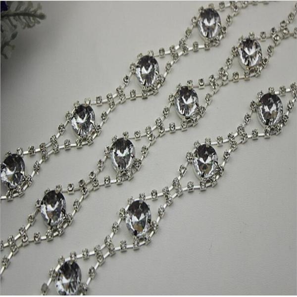 OEM graceful luxury silver color bag hardware 20 mm diamond decorative iron metal chain for tote bag