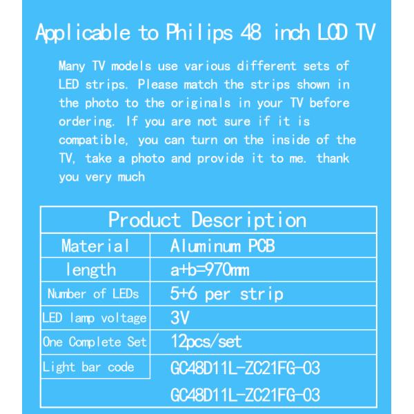 Заднее освещение телевизора для GC480M04 BOEI480WU1 48PFF5081/T3 48PFF5021/T3 GC48D11L-ZC21FG-03