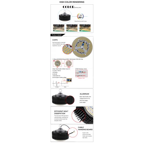 High Power Dimmable Industrial High Bay LED Lighting 220 Volt For Warehouse