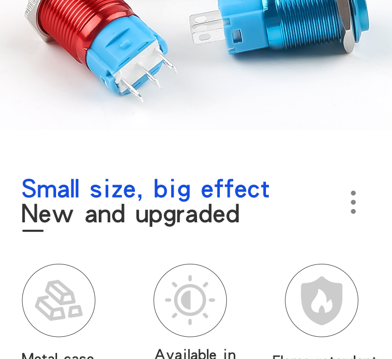 16mm Full-Oxygen Color Metal Push Button Switch 1NO1NC Self-Resetting and Self-Locking Red Green Yellow Blue Black 3-Pin