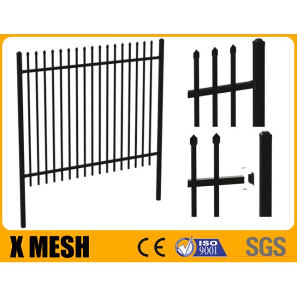 Black Powder Coated Metal Tubular Fencing 1.8m High 2.4m Width Commercial