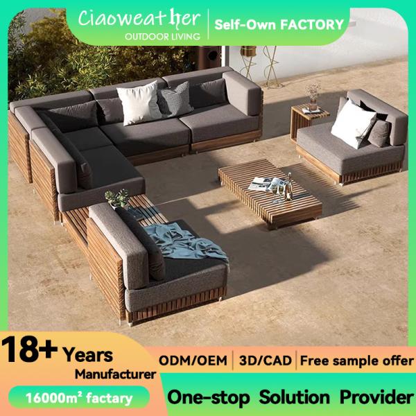 Sofa Set Teak Wood Garden Sectional Modern Design Furniture Outdoor Coffee Table and Garden Sofa