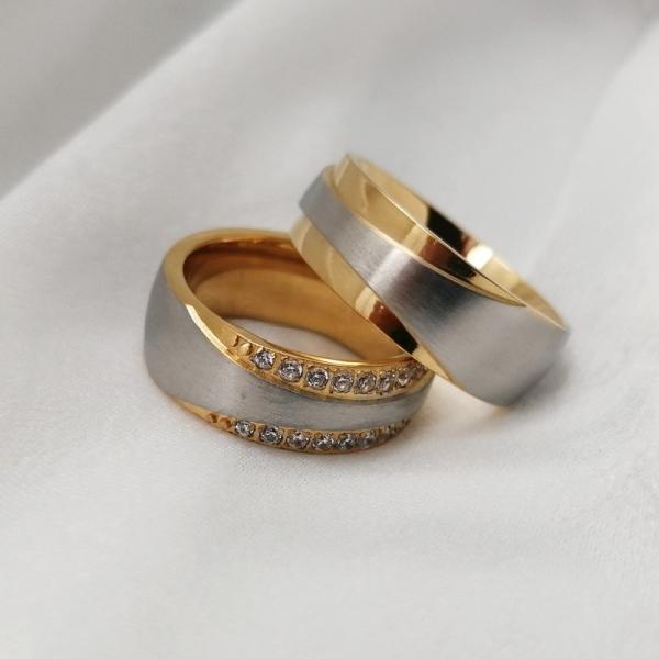 Cadeau de mariée CZ Anneaux de mariage en acier inoxydable ensemble d'or blanc plaqué 7 mm