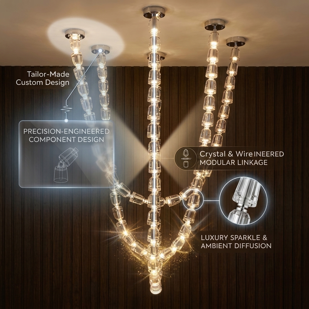Large Foyer Crystal Ribbon Pendant Lights European Custom Chandelier LED 220V-240V 100W-300W Brushed Hanging