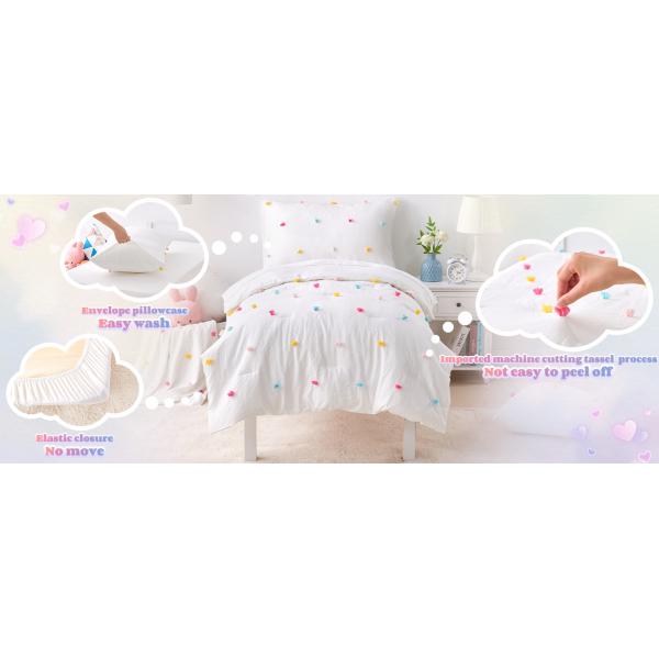 White Childrens Cotton Bedding Jacquard Tufted Dot Crib Bed Sheets Set
