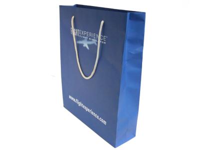 Service d'impression écologique réutilisé fait sur commande de sac de transporteur de papier bleu avec la corde en nylon