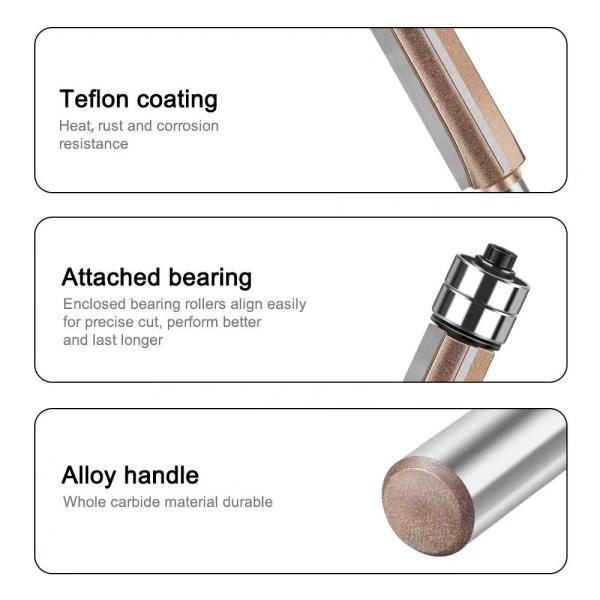 6mm 1/4 Handle Cnc End Mill Bits Double Bearing Woodworking Cutting Tools