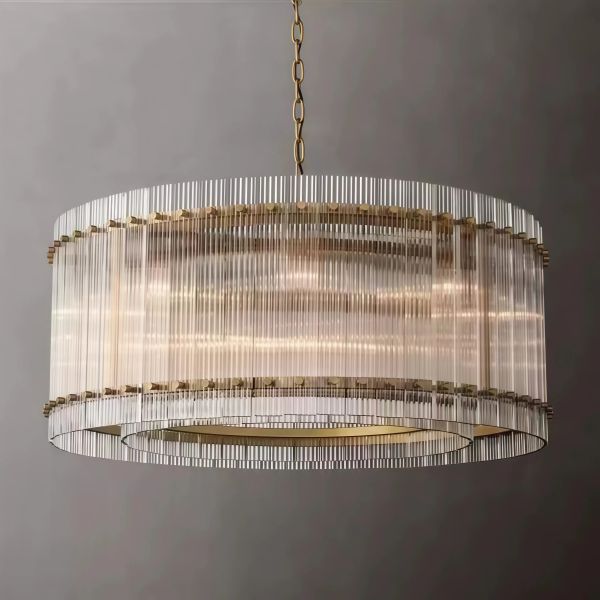 JYLIGHTING Modern Contemporary Drum Iron Pendant Chandelier, Vertical Slatted Iron Shade Suspension Light for Kitchen Island & Lobby