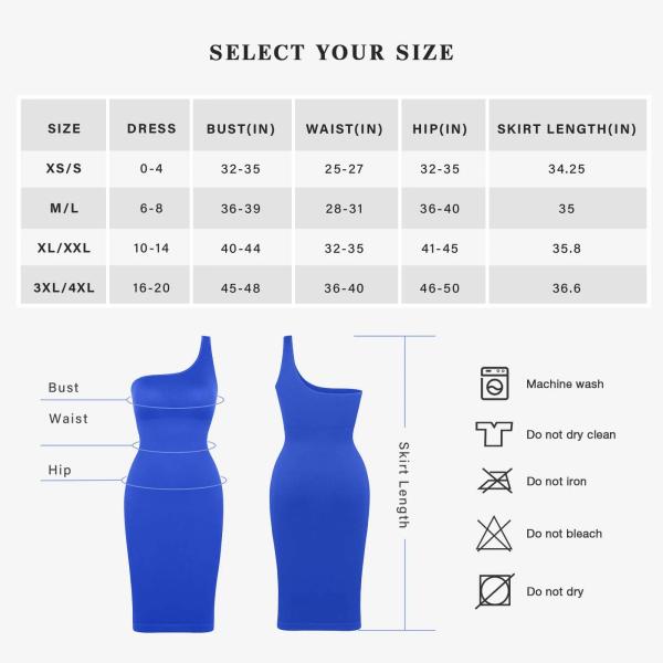 Autumn One-Shoulder Slanted Neck Bodycon Midi Blue Dresses For Women With Body Shaper