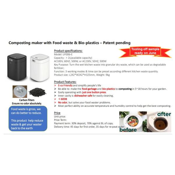 Metal Grinding Chamber Electric Kitchen Compost Bin for Household Food Waste Disposal
