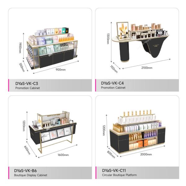 Cosmetic Display Rack Black Wooden Spray-Painted Shelf  Wall Cabinet With Hanging For Brand Skincare Store Decoration