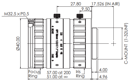 Серия оборудования WD 200mm-∞ 20M компьютерного зрения объектива фотоаппарата F2.8-16 0.14kg 35mm