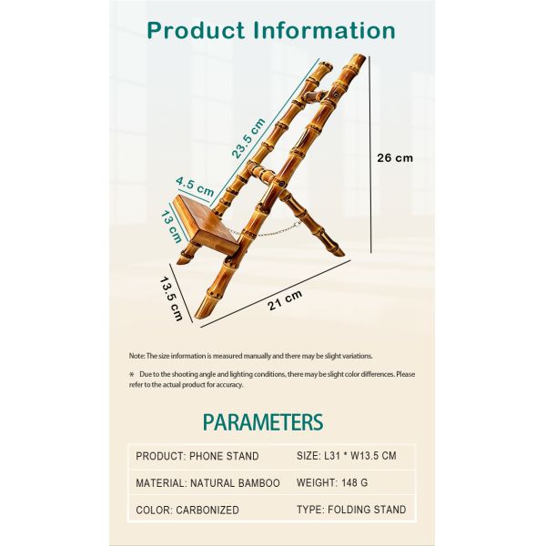 Natural Bamboo Desktop Stand with 3-in-1 Function for Hands-Free Viewing of Phone Tablet and Book