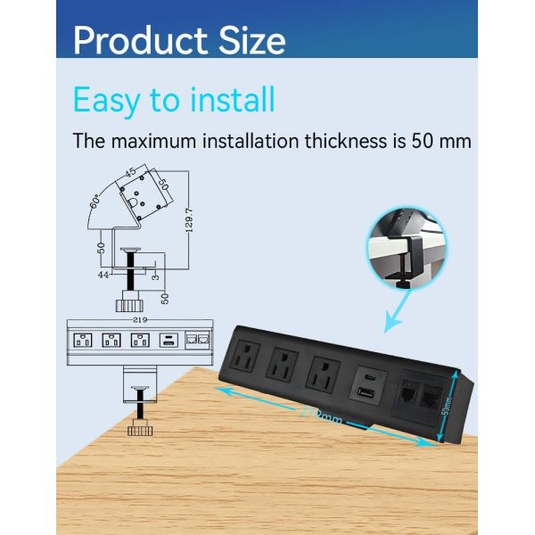 Multifunctional Desk Clamp Power Outlet Center USB C PD20W