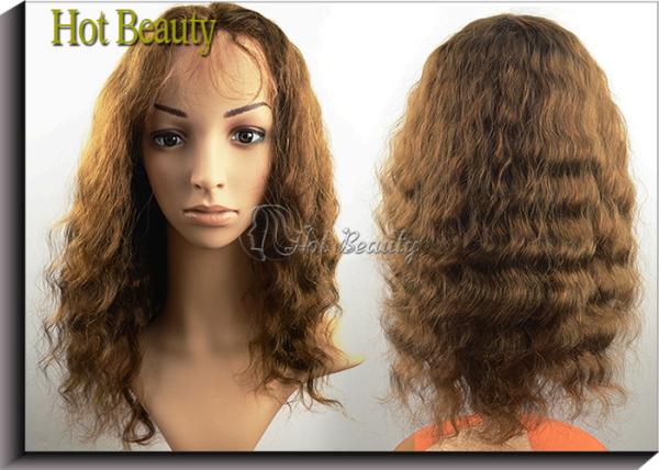 Curly Glueless Front Lace Wigs Human Hair Brown 12 - 28 Grade 5A