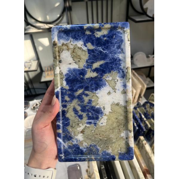 Bolivian Blue Round Marble Plate Brazil Heat Resistant With High End Look