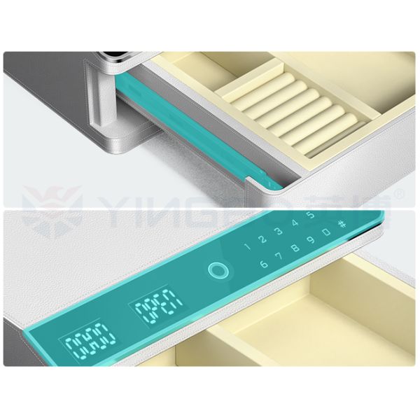 Leather-Covered Small Jewelry Safe Box with Auto Pop-up & Metal Sliding Rail