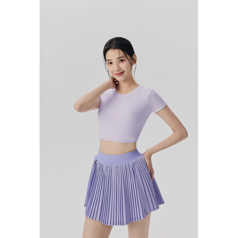 Women's High Waist Pleated Tennis Skirt Set Soft Quick Dry Light Purple Athletic Crop Top and Skirt Outfit for Golf Workout