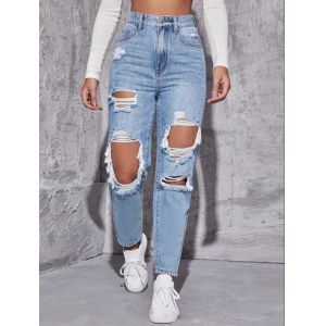 Medium blue ripped denim pants