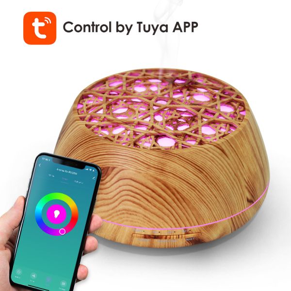 Smart Wifi Wireless Essential Oil Aromatherapy Diffuser with Alexa Google App Voice Control 400ml Ultrasonic Diffuser Humidifier
