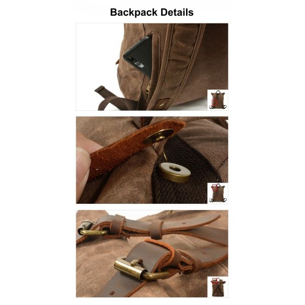 Colefa Foldable Hiking Daypack Anti-theft Travel Casual Urban Exploration Rucksack Unisex Trail Camping Rolling Canvas Backpack