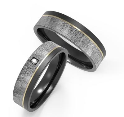 Le motif de l'écorce haut de gamme avec l'acier inoxydable mat IP or ensemble anneau de couple de zircon