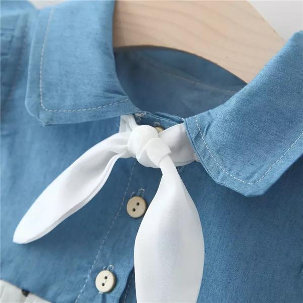 90CM 35.4in Girls Infant Blue Polka Dot Casual Summer Beach Dresses