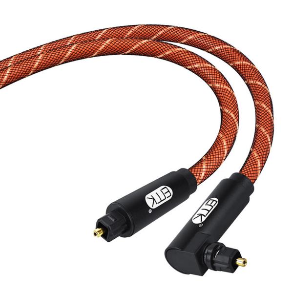90 Degree Optical Cable Right Angle 5.1 Digital Sound SPDIF Fiber Optical Audio Toslink Cable short with braided jacket