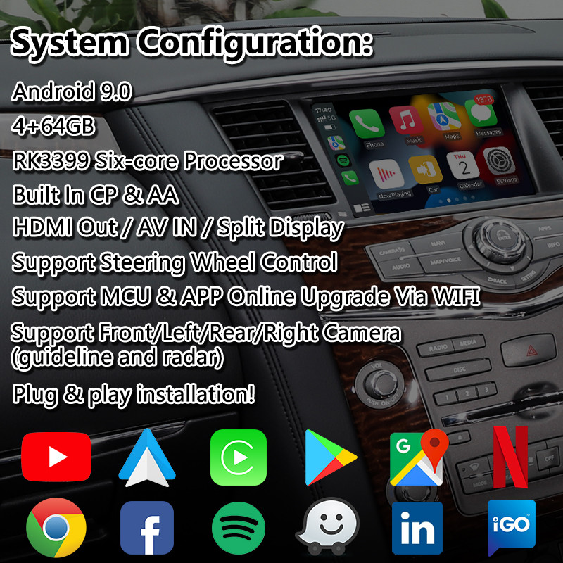 Мультимедиа Lsailt 4+64GB NISSAN взаимодействуют для 2018-2020 патруля Y62 с андроидом автоматическим Carplay