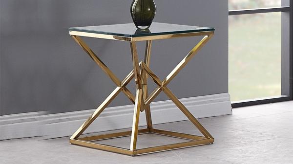 50cmx50cmx55cm Stainless Steel Side Tables For Living Room with Glass Top